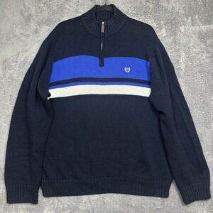 Chaps Pullover Sweater Men's Size‎ XL Black Blue 1/4 Zip 100% Cotton Preppy Y2K